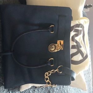 Michael Kors navy tote with lock and dustbag